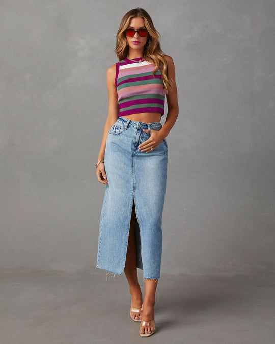 Damen Lässiger Denim Rock mit seitlichem Schlitz und fransigem Saum EB