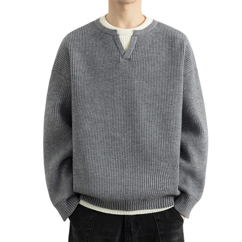 Herren Strickpullover mit V-Ausschnitt und strukturiertem Design EB
