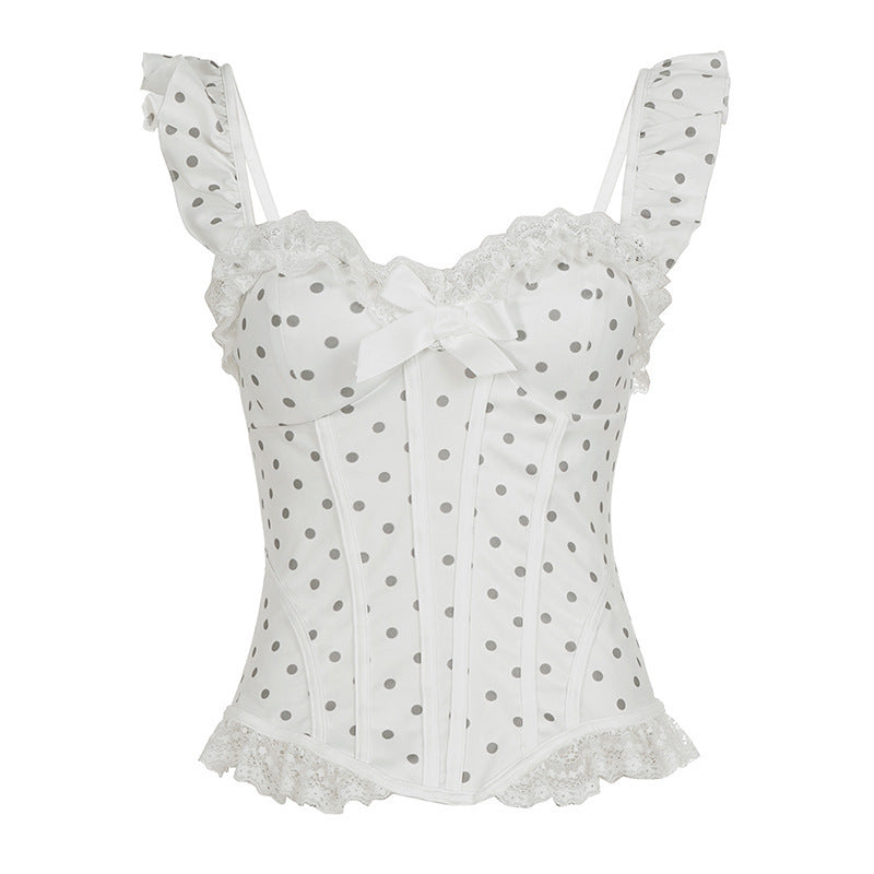 Damen Spitzen-Bustier mit Rüschendetails und Punkten EB