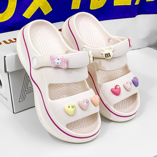 Damen trendige und bequeme Clogs mit bunten Verzierungen EB