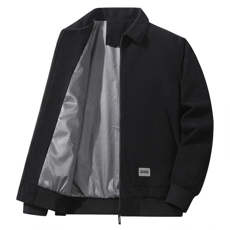 Herren strukturierter Freizeitblouson mit feinem Cordgewebe, gestreiftem Innenfutter und elastischem Saum EB
