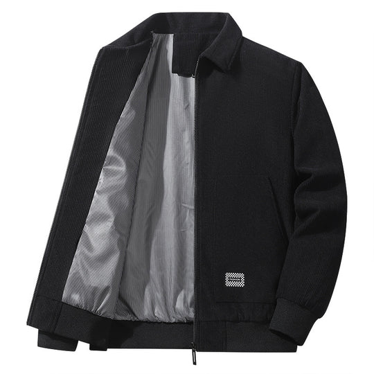 Herren strukturierter Freizeitblouson mit feinem Cordgewebe, gestreiftem Innenfutter und elastischem Saum EB