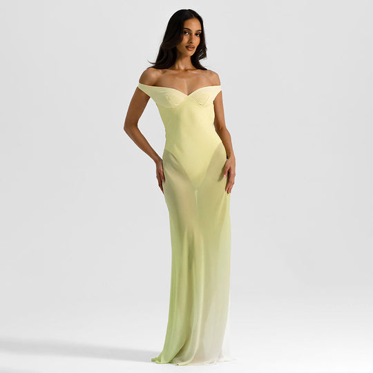 Damen Off-Shoulder Maxikleid mit figurbetontem Schnitt und hochwertigem Stoff EB