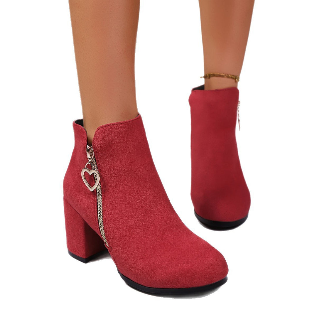 Damen elegante Stiefeletten mit modischer Herz-Applikation und glänzendem Reißverschluss EB