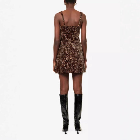Damen figurbetontes Minikleid mit Leopardenmuster und eleganten Trägern EB