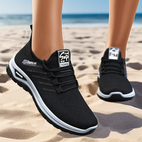 Damen nan leichte gestrickte Freizeitsneaker mit elastischem Schnellzug-Kordelsystem und stoßdämpfender EVA-Sohle EB