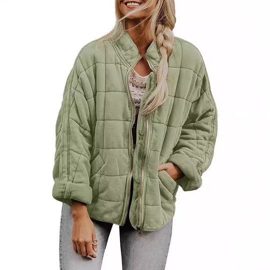 Damen gesteppte Kapuzenjacke mit Reißverschluss und Taschen EB