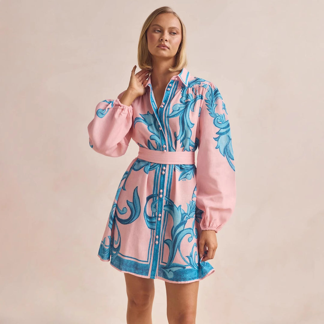 Damen Shirtkleid mit geschmeidigen Puffärmeln und floralem Design EB