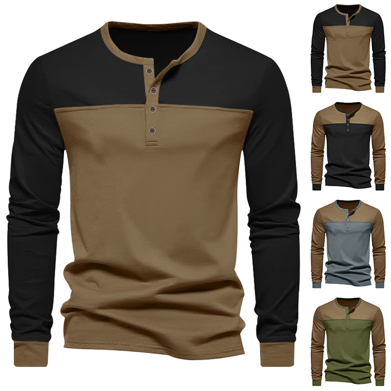 Herren Langarm-Henley-Shirt mit modernem Colorblock-Design und Knopfleiste EB