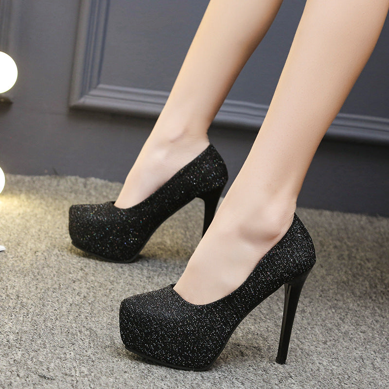 Damen Hochhackige Pumps mit glitzerndem Obermaterial und transparentem Absatz EB