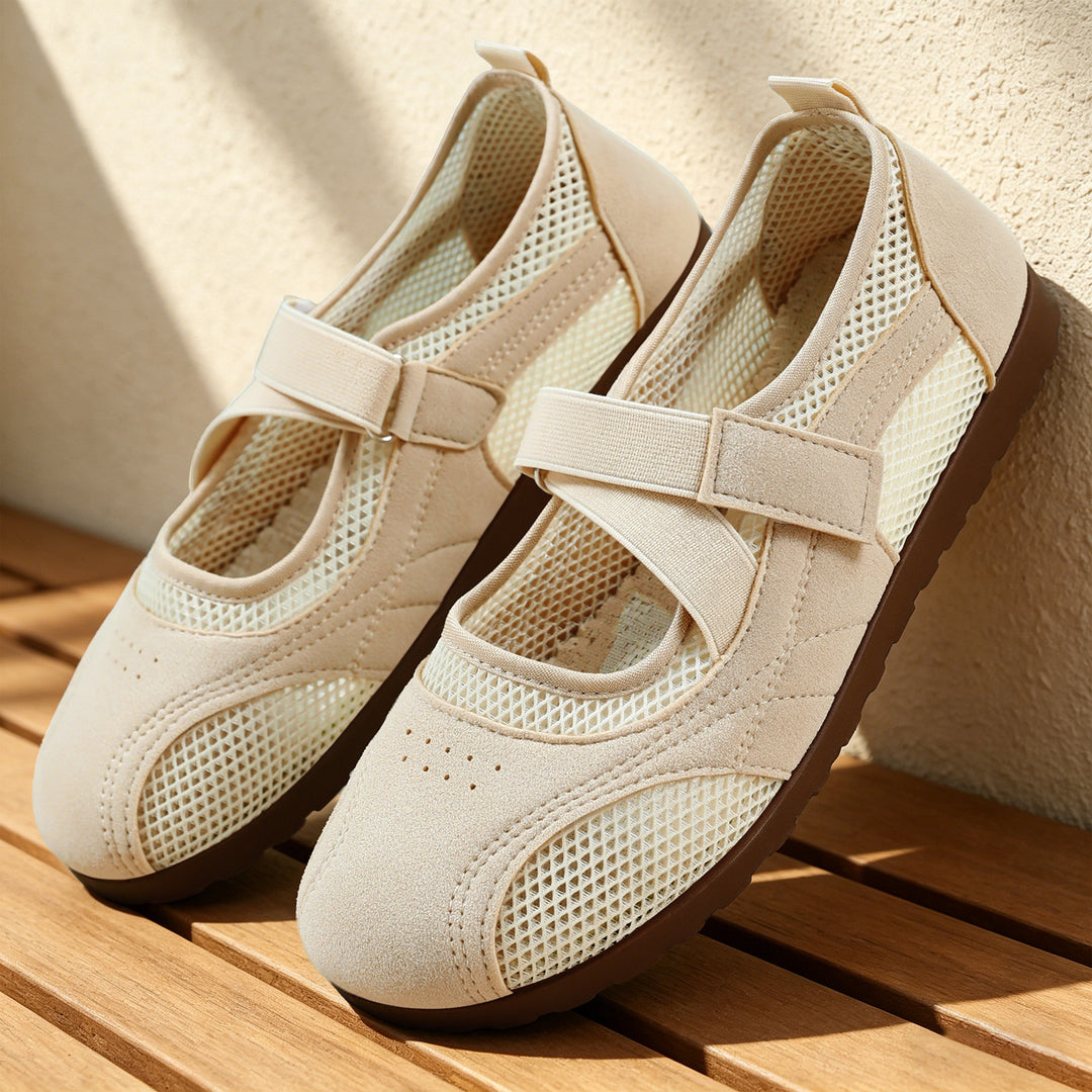 Damen nan atmungsaktive Mary-Jane-Walking-Halbschuh mit Klettverschluss und verstärkter Profilsohle EB