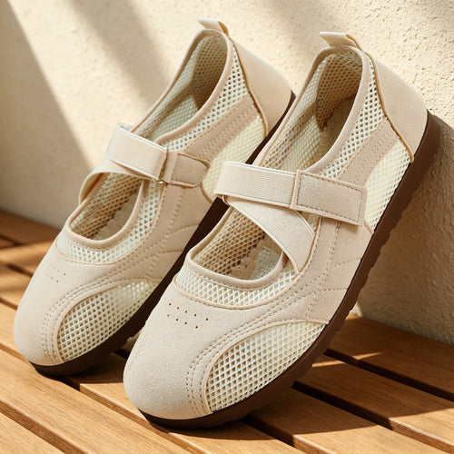 Damen nan atmungsaktive Mary-Jane-Walking-Halbschuh mit Klettverschluss und verstärkter Profilsohle EB
