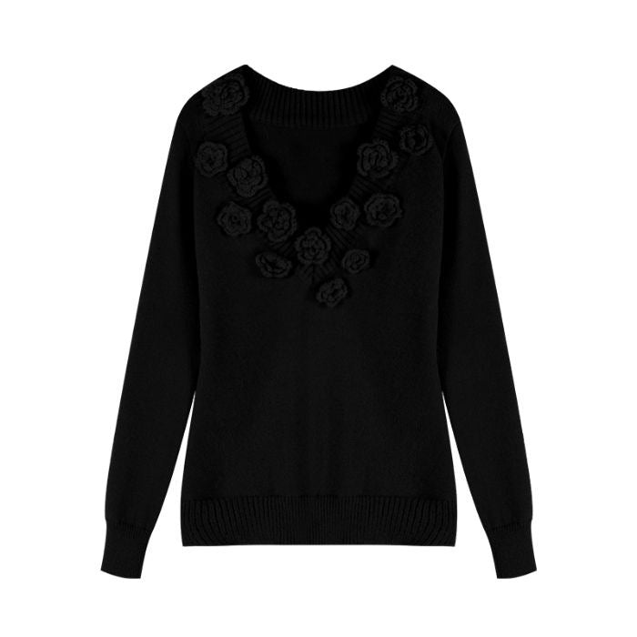 EB | Strickbluse mit Blumen-details V-ausschnitt und Feminine Passform Elegant und Sophisticated