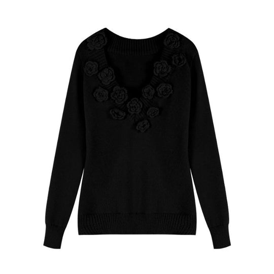 EB | Strickbluse mit Blumen-details V-ausschnitt und Feminine Passform Elegant und Sophisticated