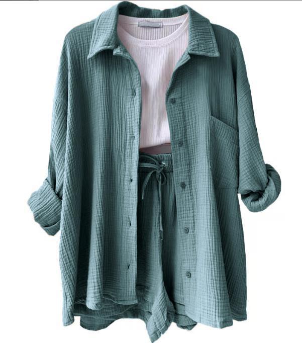 Damen lässige Oversized-Hemdjacke mit Gürtel EB