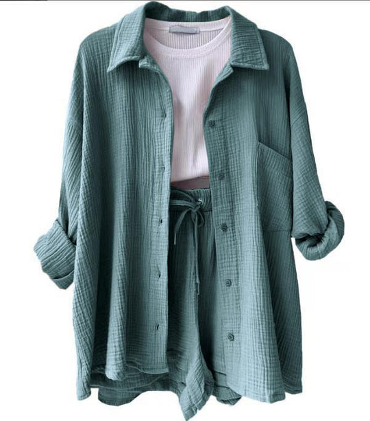 Damen lässige Oversized-Hemdjacke mit Gürtel EB