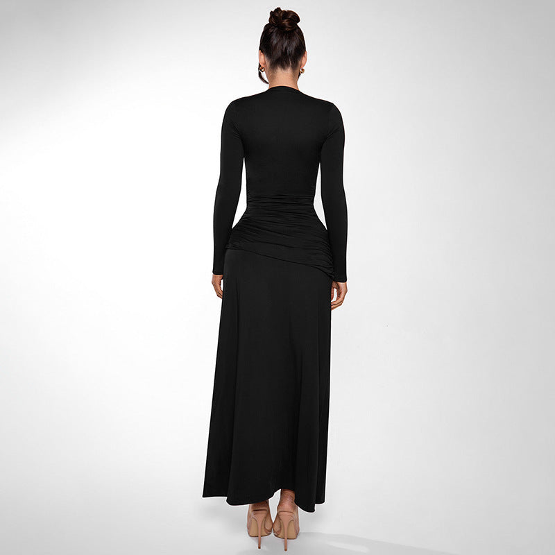 Damen Elegantes Maxi-Kleid mit tiefem V-Ausschnitt und schickem Wickel-Design EB