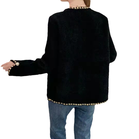 Damen Elegante Strickjacke mit dekorativen Perlenknöpfen und feiner Struktur EB