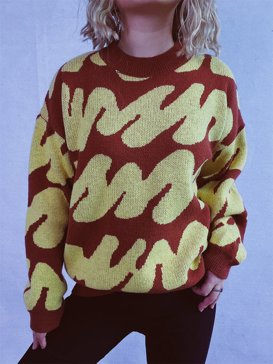 Damen lässiger Pullover mit modernem Farbblockdesign und voluminösen Ärmeln EB