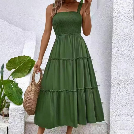 Damen Maxikleid mit elastischem Bustier und fließendem Rock EB