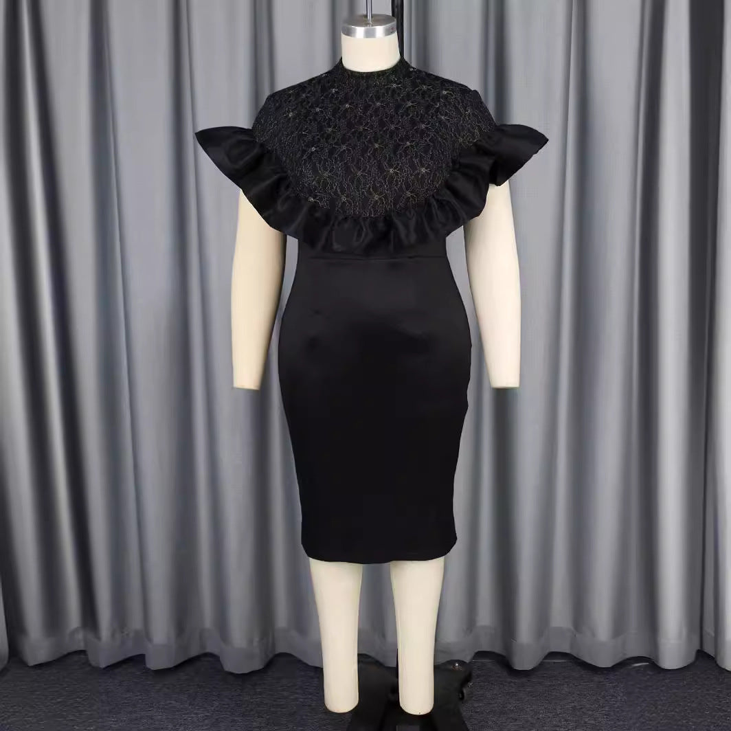 Damen Elegantes Kleid mit Rüschenausschnitt EB