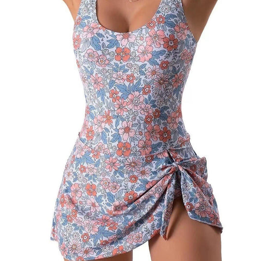 Damen Schwimmmode mit floralen Mustern und seitlichen Bindebändern EB