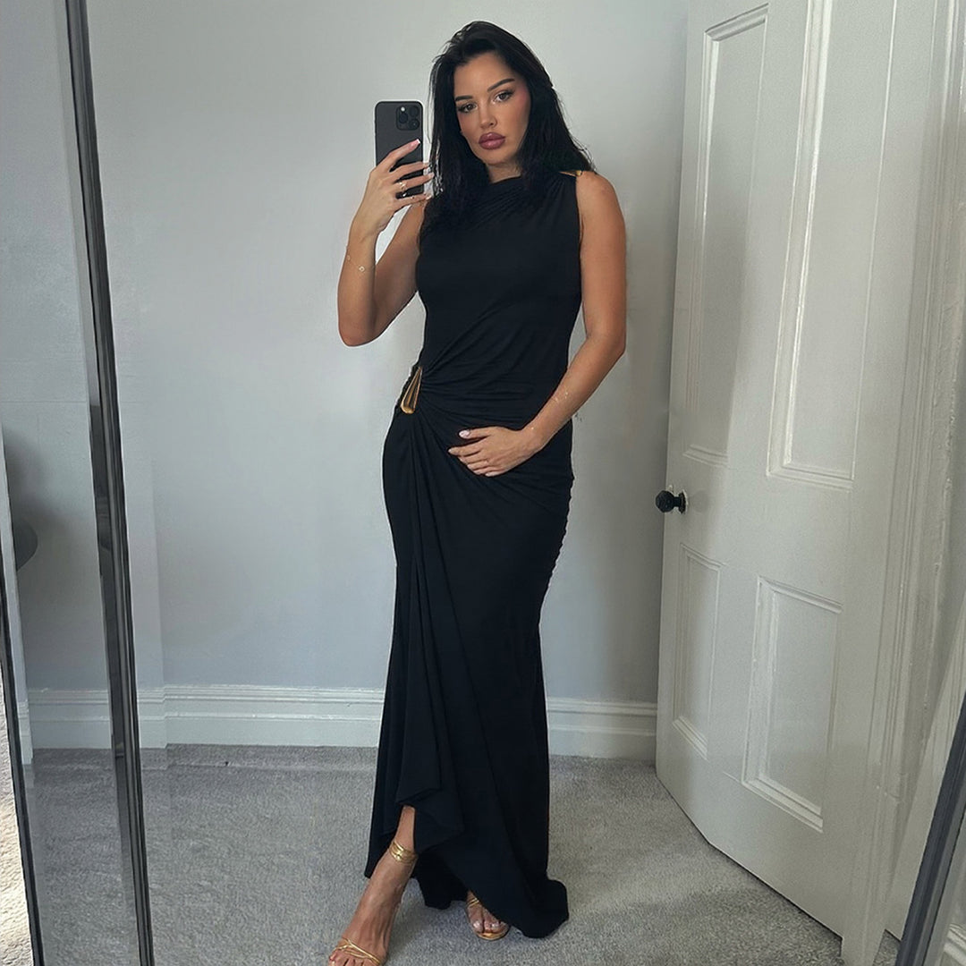 Damen Elegantes Maxikleid mit asymmetrischem Schnitt und Raffungen EB