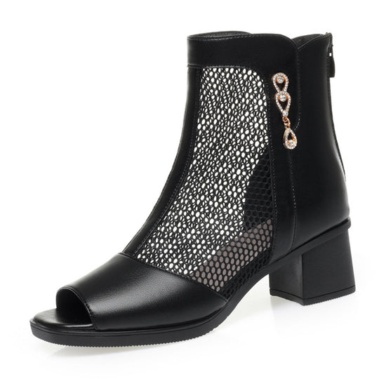 Damen Offene Stiefeletten mit Netzdesign und elegantem Schmuckdetail EB