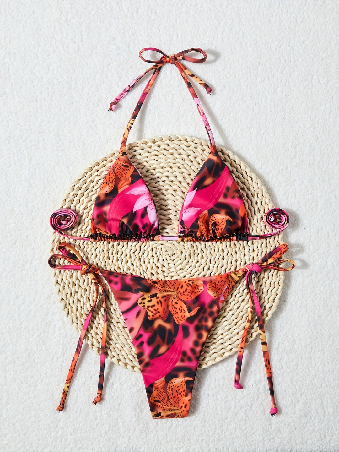 Damen Triangel-Bikini mit verstellbaren Bindebändern und animalischem Muster EB