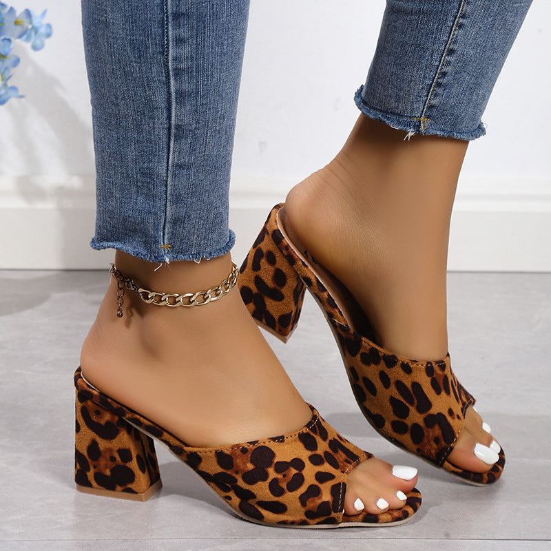 Damen offene Pantoletten mit Leopardenmuster EB