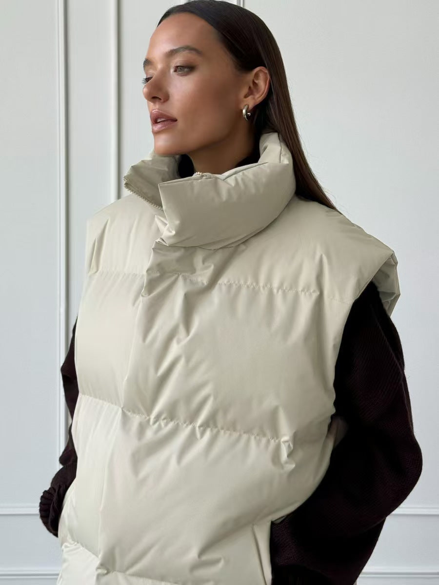 Damen Steppweste mit hohem Kragen und Taschen EB