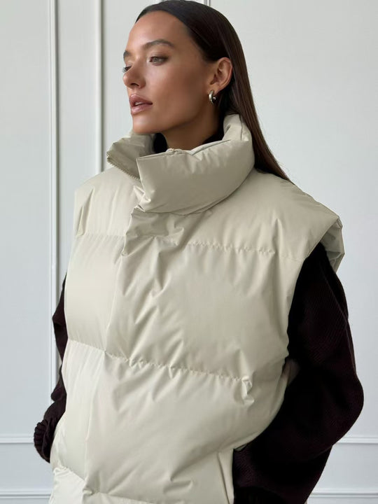 Damen Steppweste mit hohem Kragen und Taschen EB