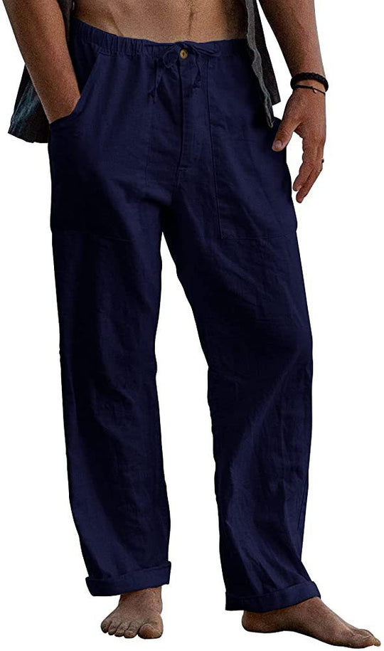 Herren nan leichte Leinenhose mit elastischem Bund und geradem Schnitt EB