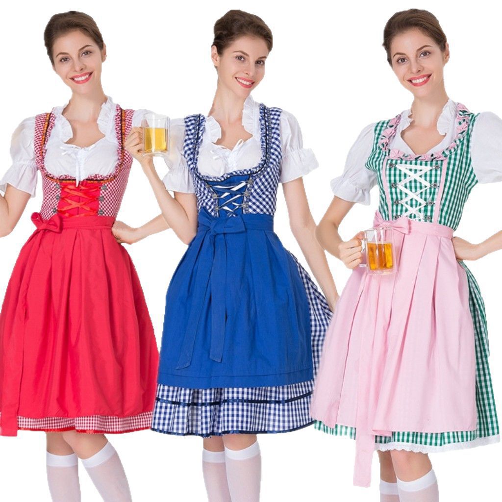 Damen Trachtenkleid mit traditionellen Karomuster und eleganten Rüschen EB