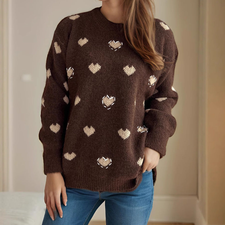 Damen kuscheliger Pullover mit herzförmigem Design und weichem Material EB