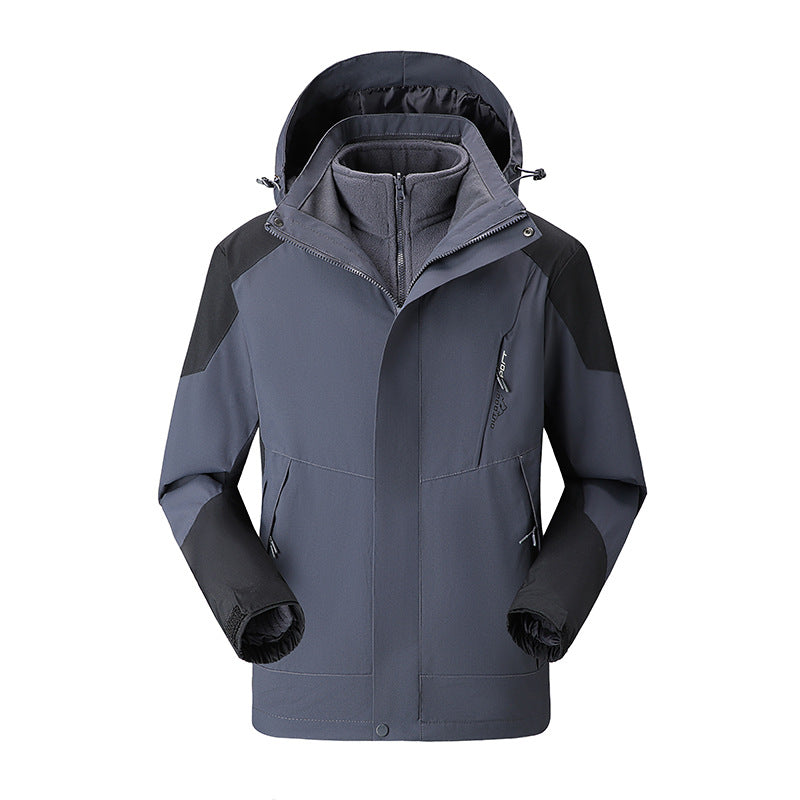 Damen zweilagige Outdoorjacke mit abnehmbarer Fleece-Innenjacke und verstellbarer Kapuze EB