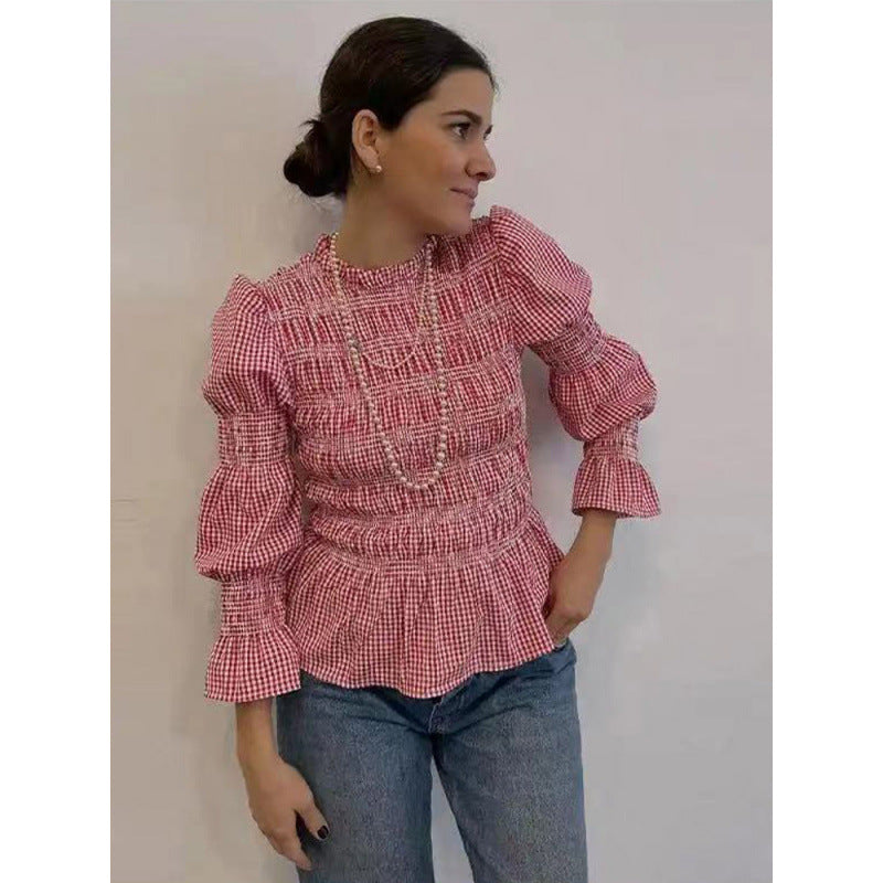 Damen elegante Bluse mit Rüschendetails und Smock-Effekt EB