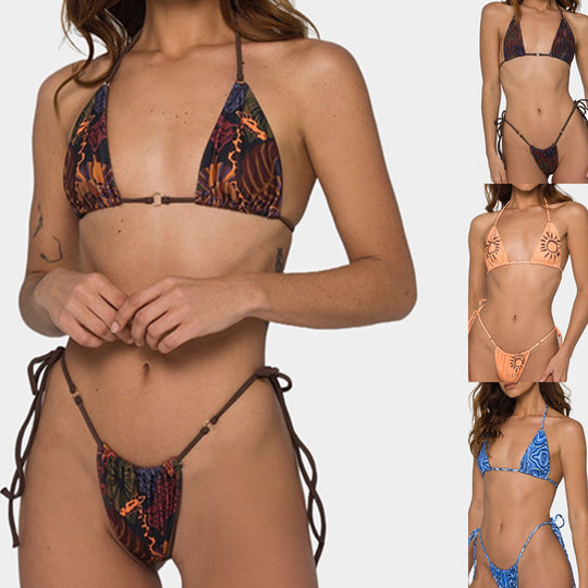 Damen Triangel-Bikini mit verstellbaren Bändern und floralem Design EB