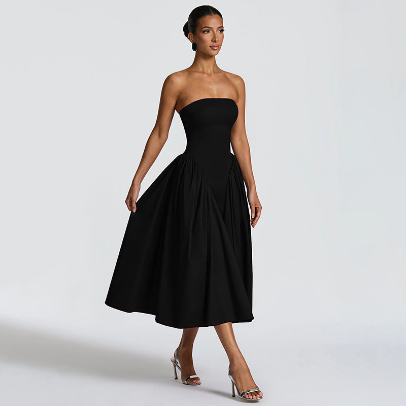Damen Maxikleid mit schulterfreiem Design und fließendem Schnitt EB