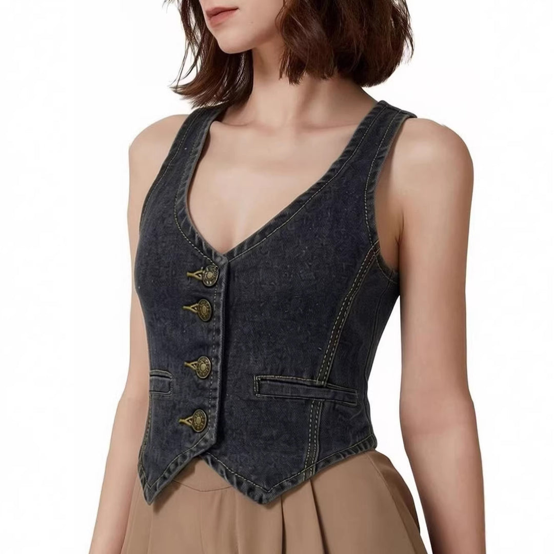 Damen Denim Bustier-Top mit Knopfdetails und verlängerter Silhouette EB