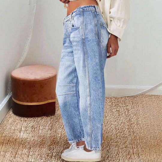 Damen Hoch Taillierte Baggy Jeans EB