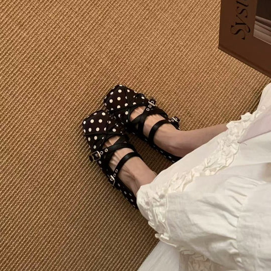 Damen modische Ballerinas mit dekorativem Schleifenmuster und verstellbarem Riemen EB