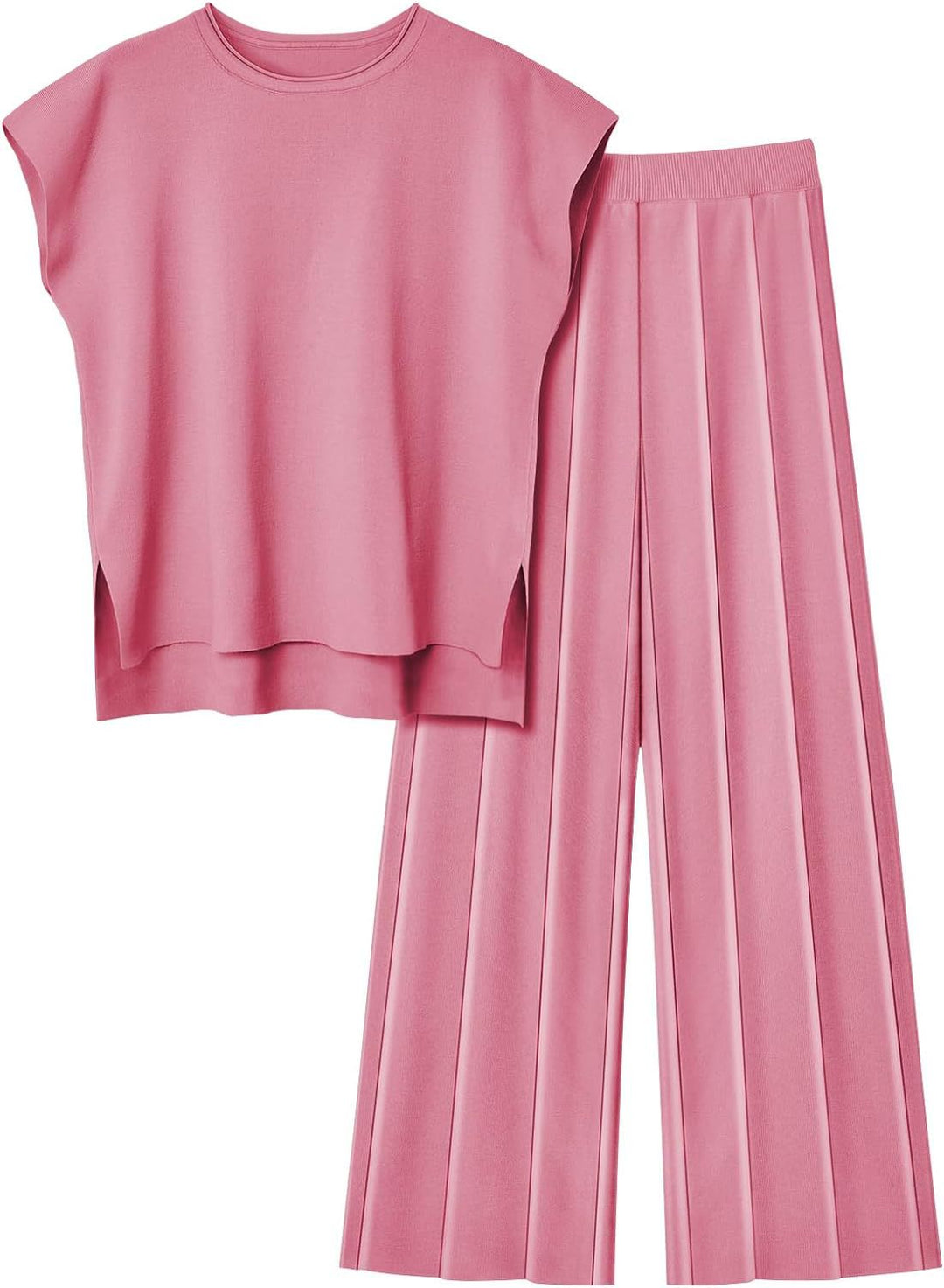Damen elegantes Set mit kurzärmligem Oberteil und plissierter Hose EB