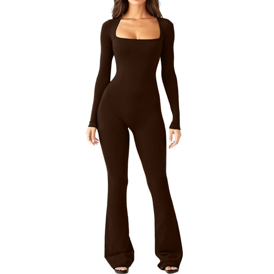 Damen Langarm-Overall mit quadratischem Ausschnitt und weitem Bein EB