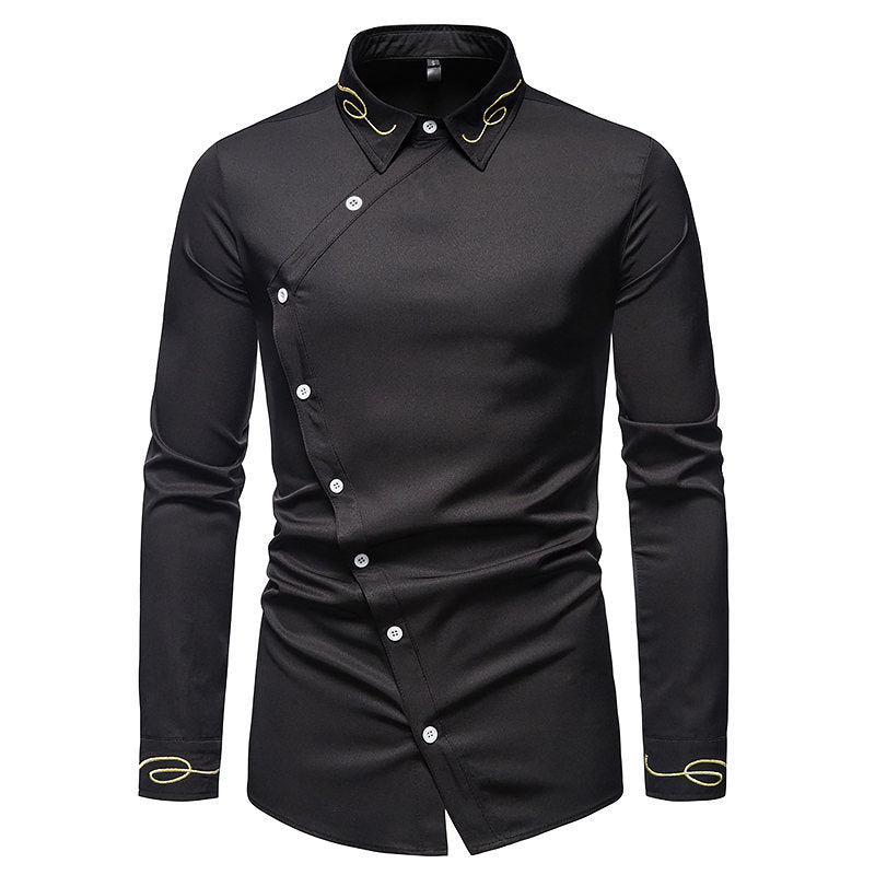 Herren elegantes Langarmhemd mit asymmetrischem Schnitt und luxuriösen Details EB