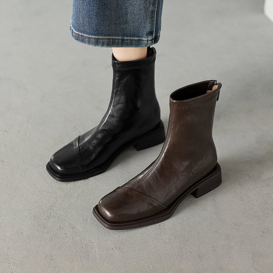 Damen elegante Ankle Boots mit modernem Reißverschluss und komfortablem Blockabsatz EB