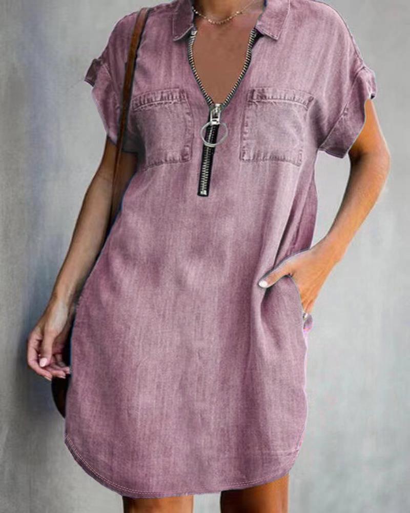Damen Jeanshemdkleid mit praktischen Taschen und modernem Reißverschluss EB
