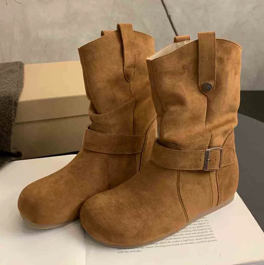 Damen Elegante Stiefel mit modischem Riemendesign und bequemer Passform EB
