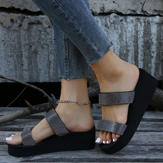 Damen modische Wedge-Sandalen mit funkelnden Strassdetails EB