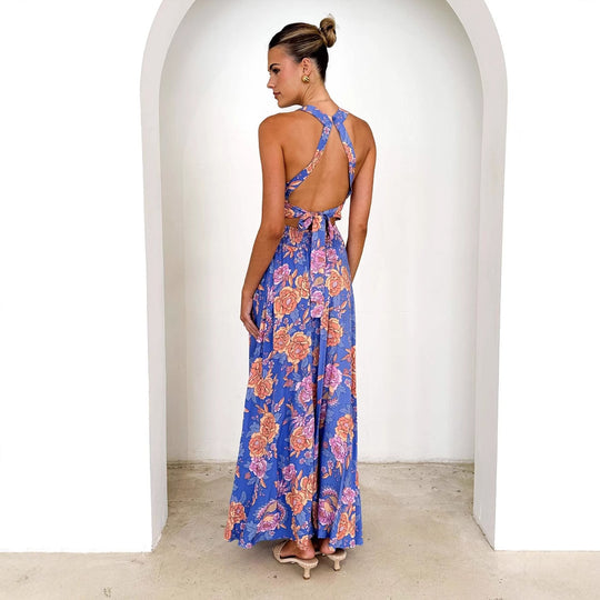 Damen Maxikleid mit elegantem floralem Design und schwingendem Rock EB